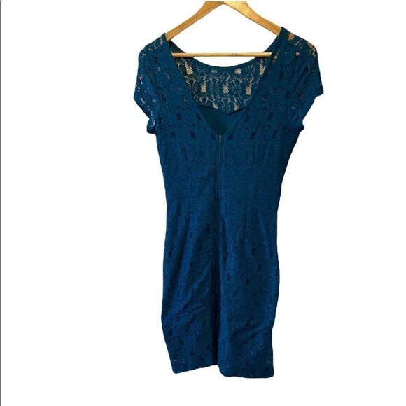 DORORTHY PERKINS Teal Lace Lined Sweetheart Short Sleeve Knee Length Dress 12UK - Picture 11 of 12